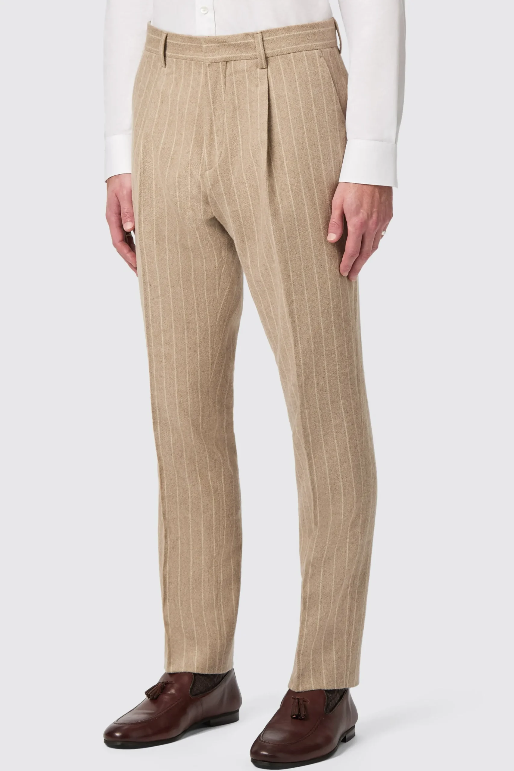 Trousers·Casual Trousers|Trousers·Work Trousers|Twisted Tailor Cornwall Slim Fit Beige Pinstripe Trousers