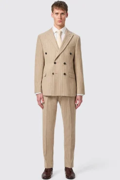 Trousers·Casual Trousers|Trousers·Work Trousers|Twisted Tailor Cornwall Slim Fit Beige Pinstripe Trousers