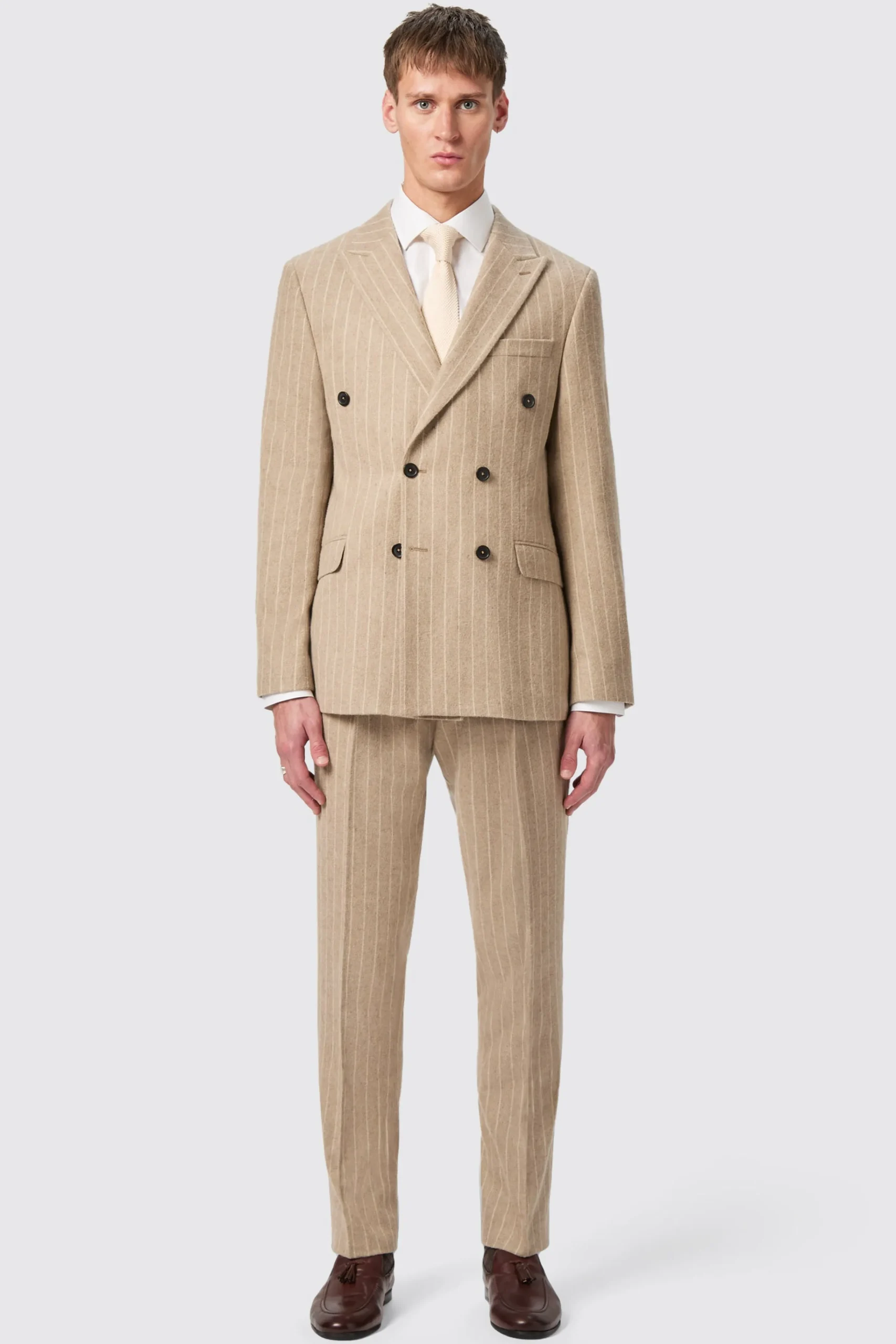 Trousers·Casual Trousers|Trousers·Work Trousers|Twisted Tailor Cornwall Slim Fit Beige Pinstripe Trousers