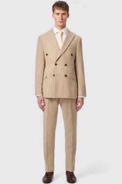 Style·Double Breasted Suits|Occasion·Groomsmen Suits|Twisted Tailor Cornwall Slim Fit Beige Pinstripe Double Breasted Suit