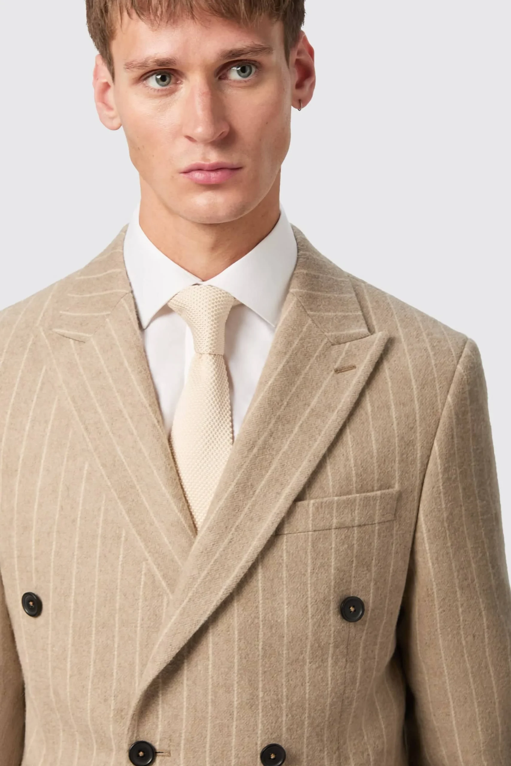 Style·Double Breasted Suits|Occasion·Groomsmen Suits|Twisted Tailor Cornwall Slim Fit Beige Pinstripe Double Breasted Suit