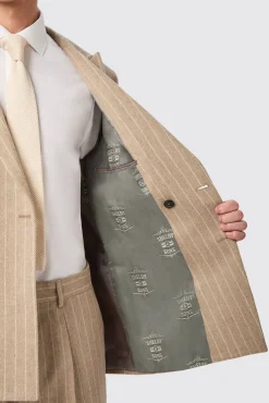 Style·Double Breasted Suits|Occasion·Groomsmen Suits|Twisted Tailor Cornwall Slim Fit Beige Pinstripe Double Breasted Suit