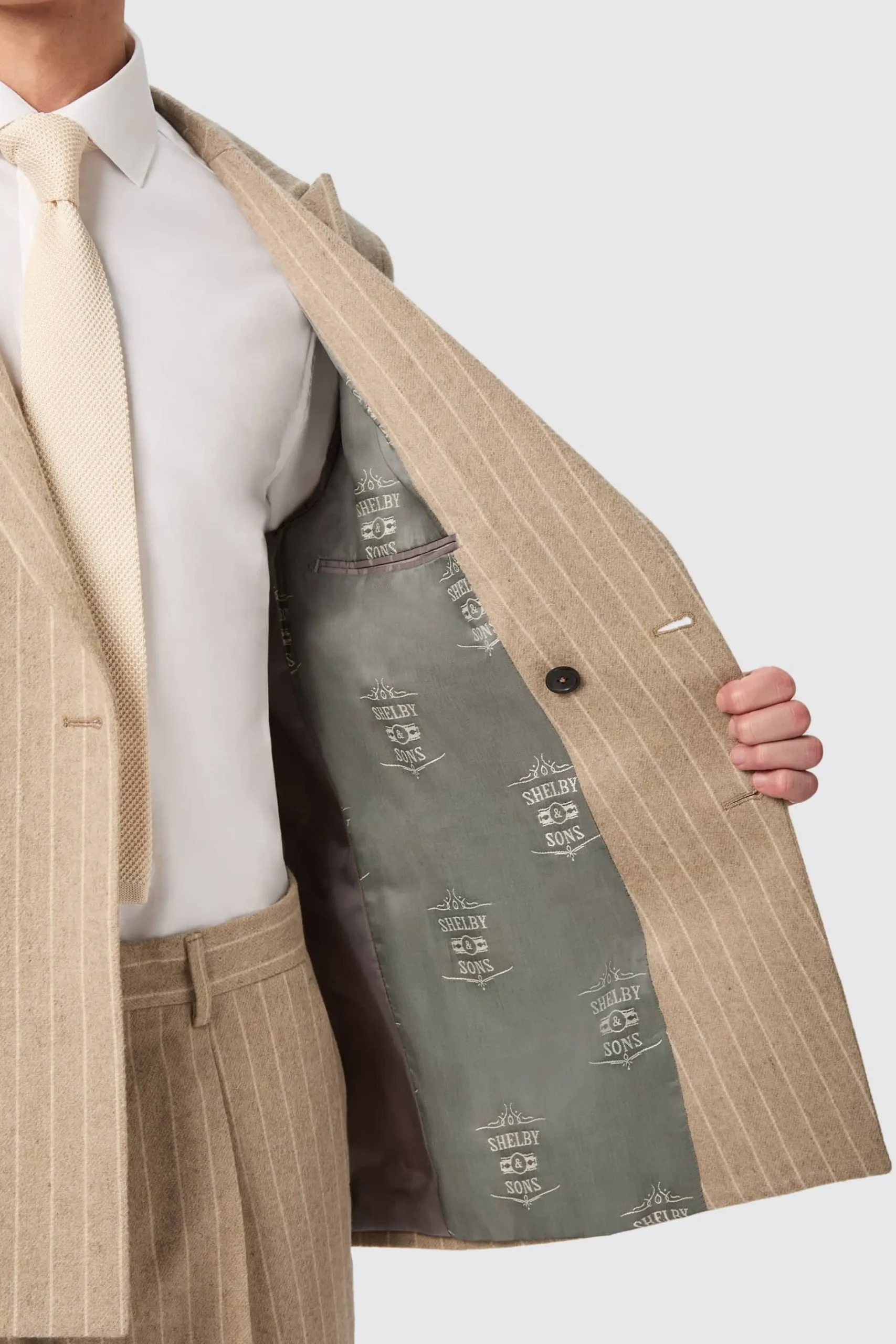 Style·Double Breasted Suits|Occasion·Groomsmen Suits|Twisted Tailor Cornwall Slim Fit Beige Pinstripe Double Breasted Suit