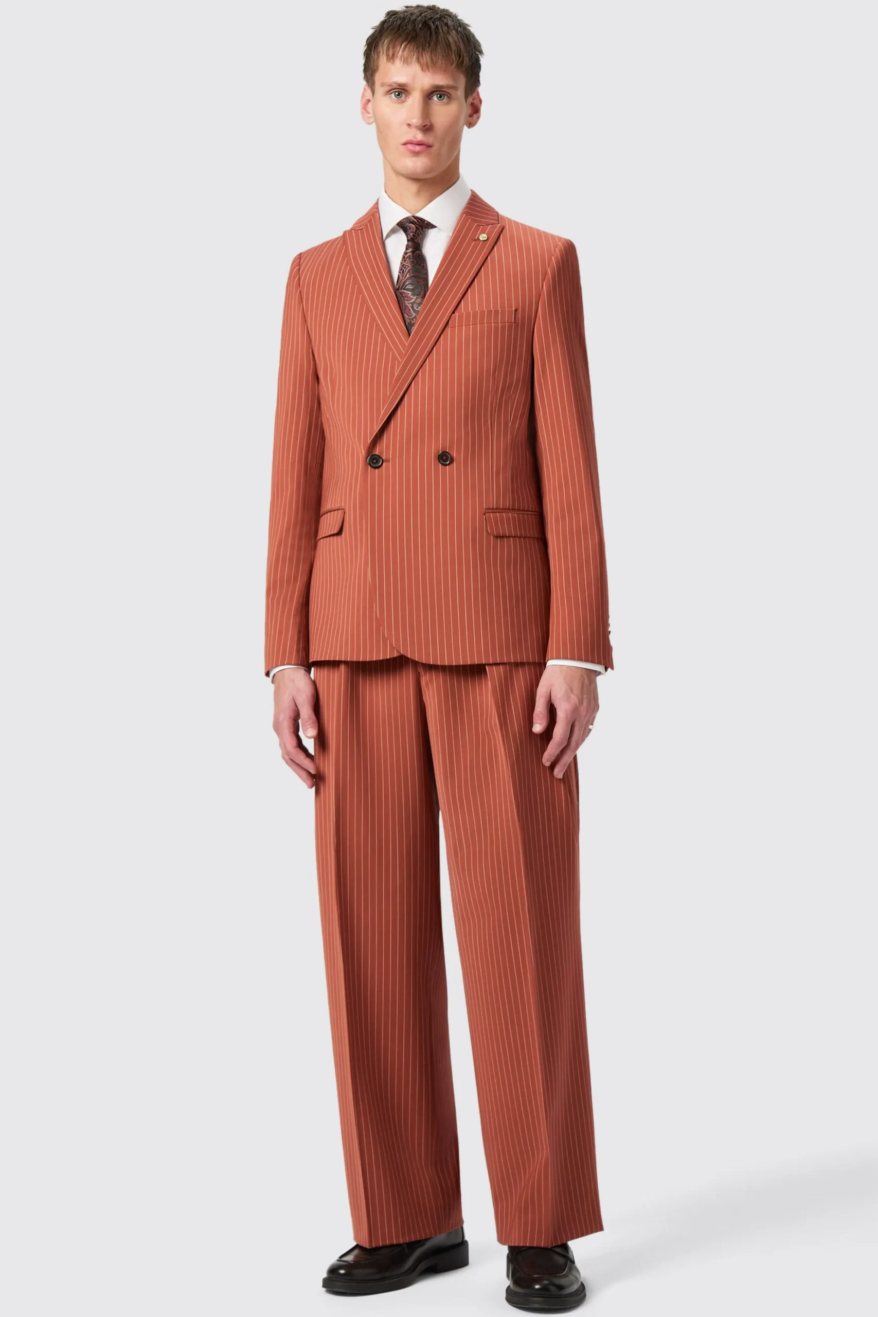 Trousers·Casual Trousers|Twisted Tailor Cortese Oversized Burnt Orange Pinstripe Trousers