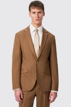 Style·2 Piece Suits|Occasion·Wedding Suits|Twisted Tailor Cuttel Slim Fit Brown Pinstripe Suit