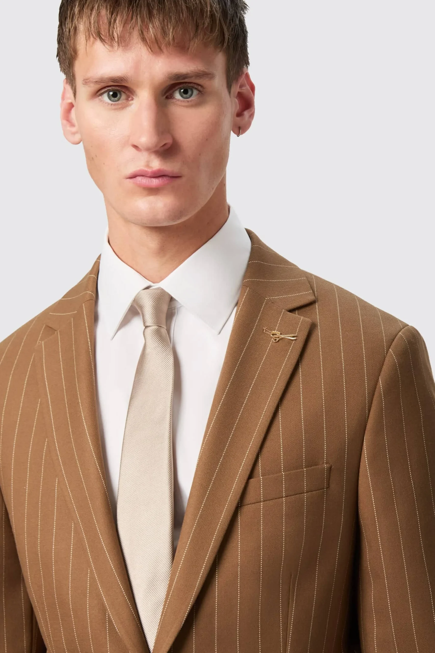 Style·2 Piece Suits|Occasion·Wedding Suits|Twisted Tailor Cuttel Slim Fit Brown Pinstripe Suit