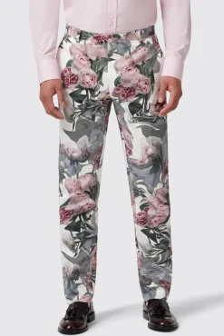Trousers·Party Trousers|Trousers·Floral Trousers|Twisted Tailor Dali Skinny Fit White Cotton Floral Trousers