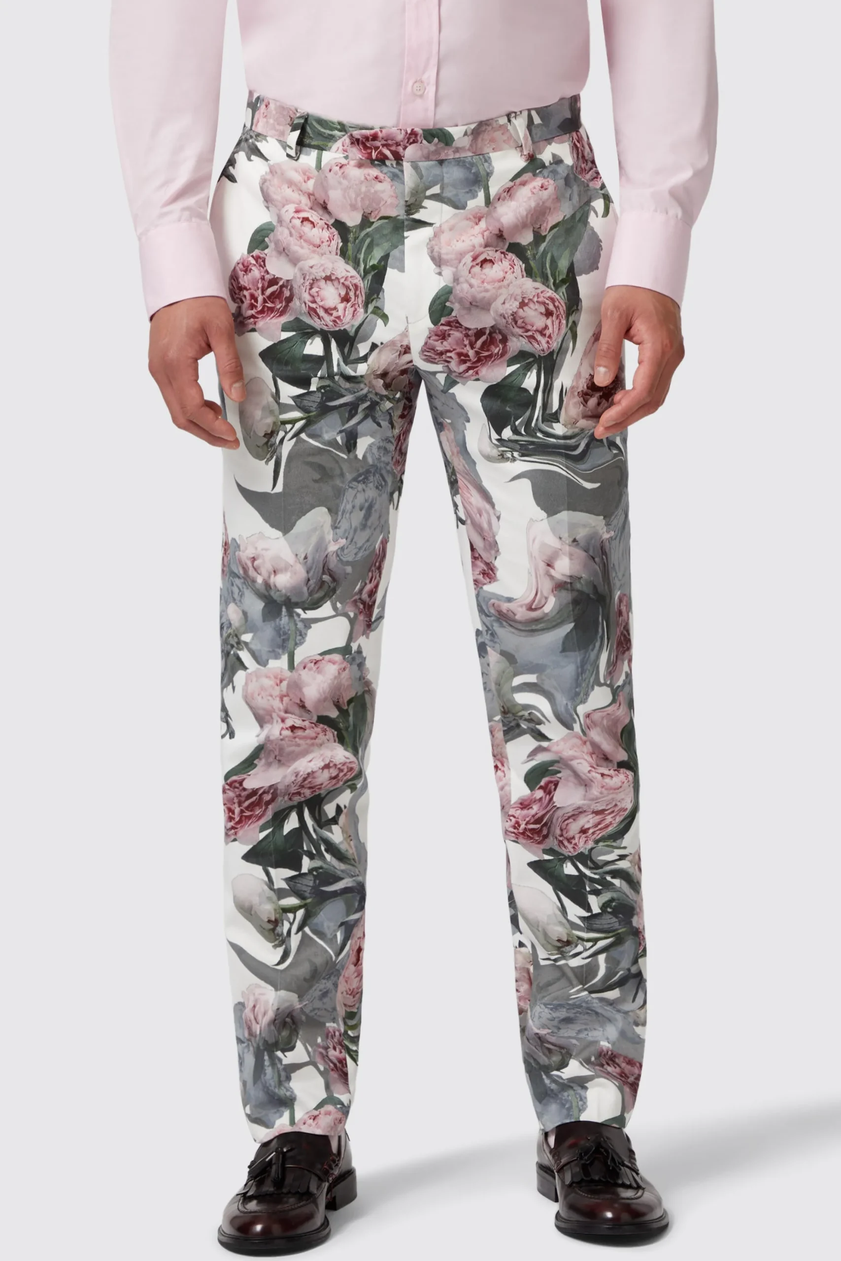 Trousers·Party Trousers|Trousers·Floral Trousers|Twisted Tailor Dali Skinny Fit White Cotton Floral Trousers