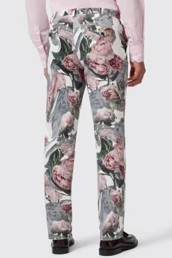 Trousers·Party Trousers|Trousers·Floral Trousers|Twisted Tailor Dali Skinny Fit White Cotton Floral Trousers