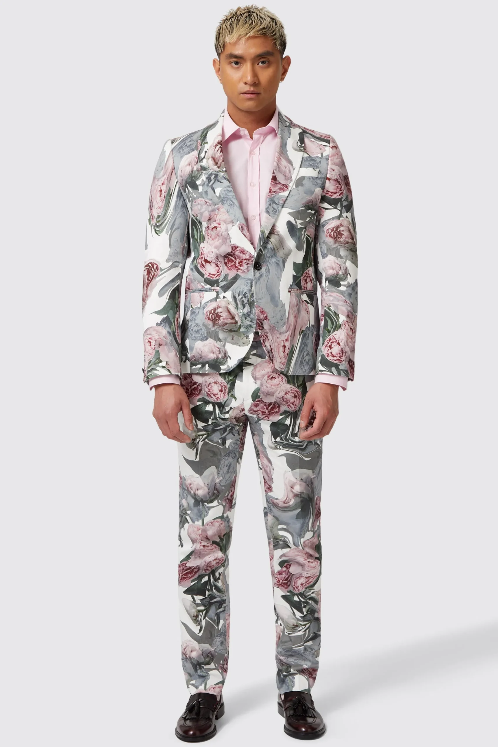 Trousers·Party Trousers|Trousers·Floral Trousers|Twisted Tailor Dali Skinny Fit White Cotton Floral Trousers