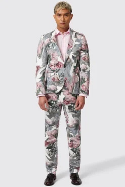 Style·Floral Suits|Style·Bold Prints|Twisted Tailor Dali Skinny Fit White Cotton Floral Suit