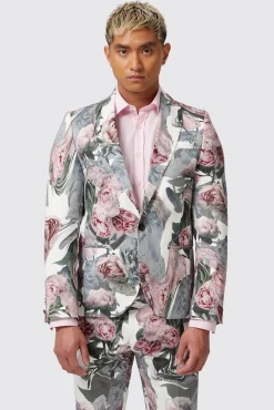Jackets·Floral Jackets|Twisted Tailor Dali Skinny Fit White Cotton Floral Jacket