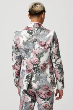 Jackets·Floral Jackets|Twisted Tailor Dali Skinny Fit White Cotton Floral Jacket