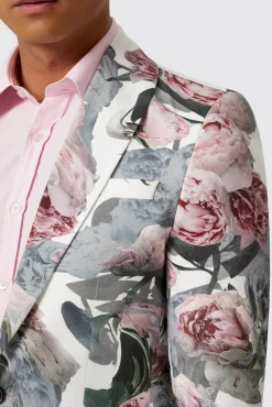 Jackets·Floral Jackets|Twisted Tailor Dali Skinny Fit White Cotton Floral Jacket