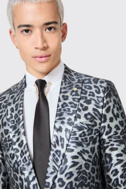 Style·Tuxedos|Style·Bold Prints|Twisted Tailor Devries Slim Fit Silver Leopard Print Tuxedo Suit