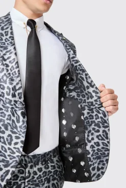 Jackets·Party Jackets|Twisted Tailor Devries Slim Fit Silver Leopard Print Tuxedo Jacket