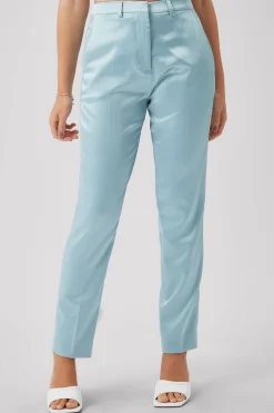 Woman|Twisted Tailor Draco Skinny Fit Aqua Blue Sateen Trousers