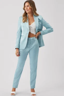 Woman|Twisted Tailor Draco Skinny Fit Aqua Blue Sateen Trousers