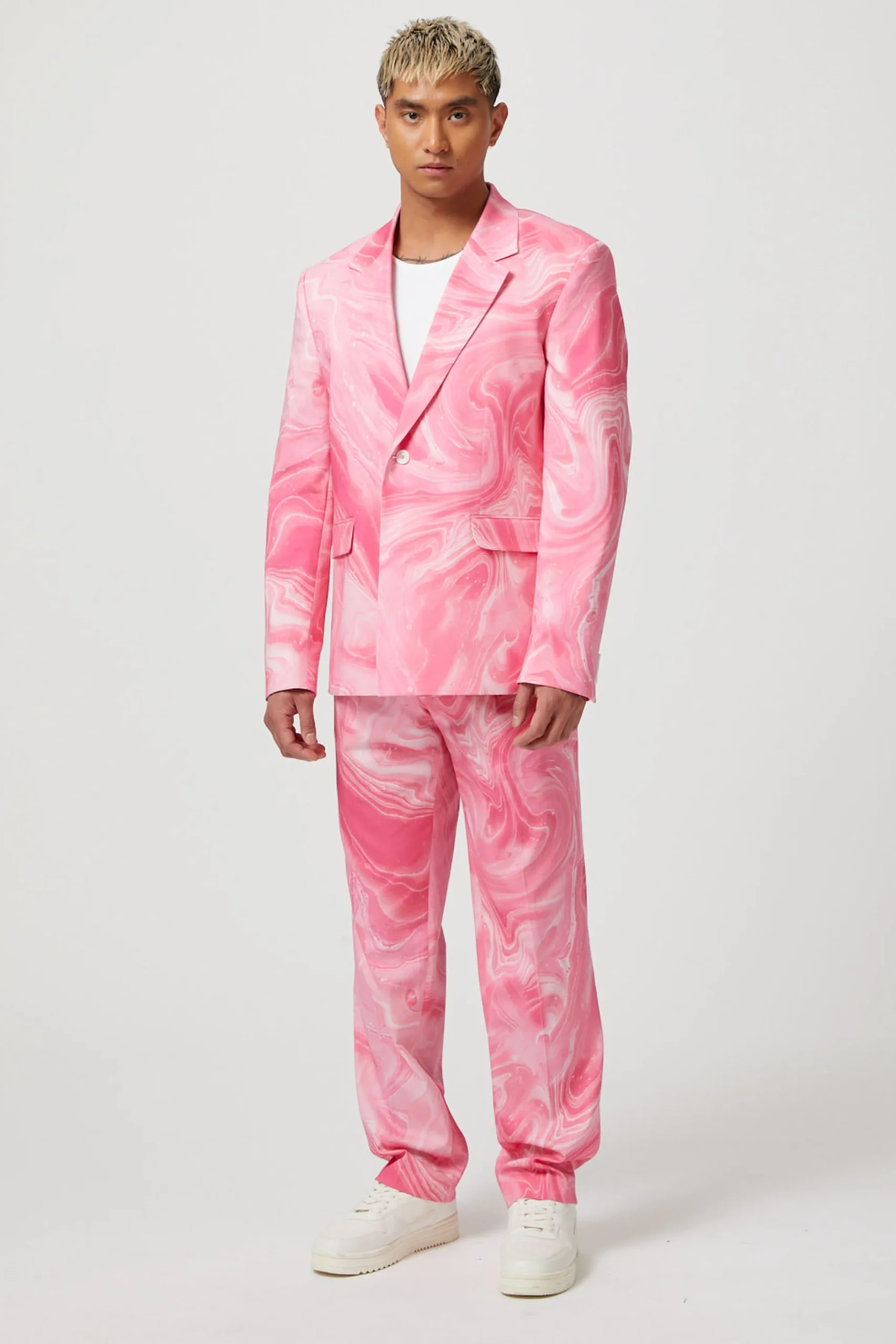 Unisex|Style·Bold Prints|Twisted Tailor Drogba Oversized Pink Abstract Cotton Suit