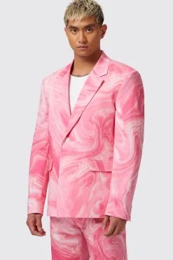 Unisex|Twisted Tailor Drogba Oversized Pink Abstract Cotton Jacket