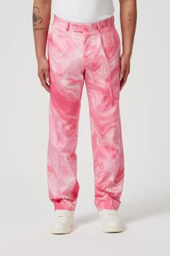 Unisex|Twisted Tailor Drogba Oversized Pink Abstract Cotton Trousers