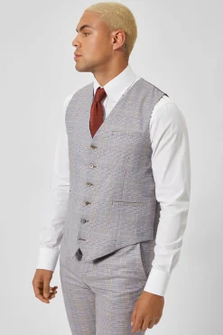 Waistcoats|Twisted Tailor Earlswood Slim Fit Grey Check Waistcoat
