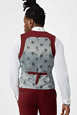Waistcoats|Twisted Tailor Ellroy Skinny Fit Red Wool Waistcoat