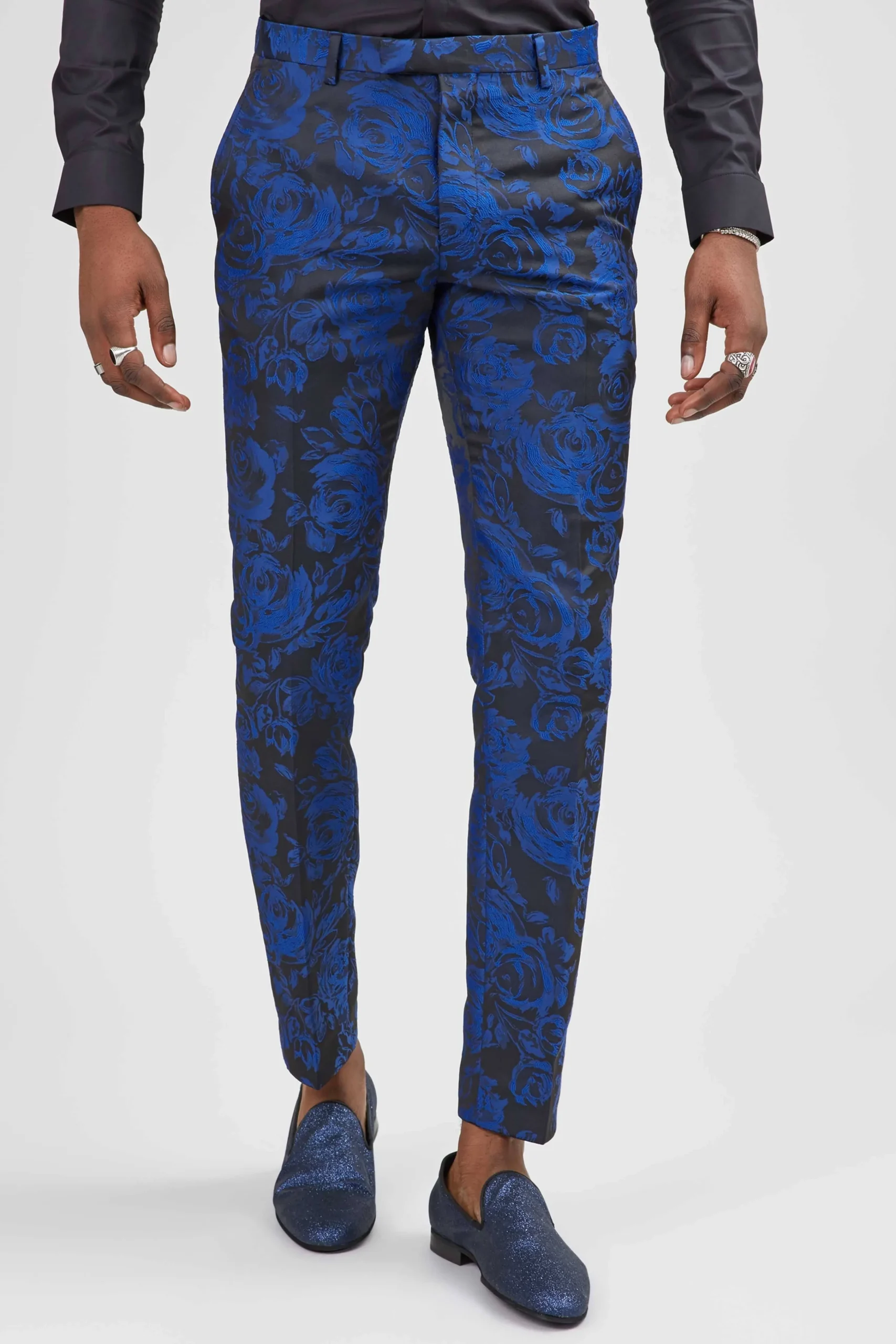 Trousers·Floral Trousers|Trousers·Party Trousers|Twisted Tailor Ersat Skinny Fit Blue Floral Tuxedo Trousers