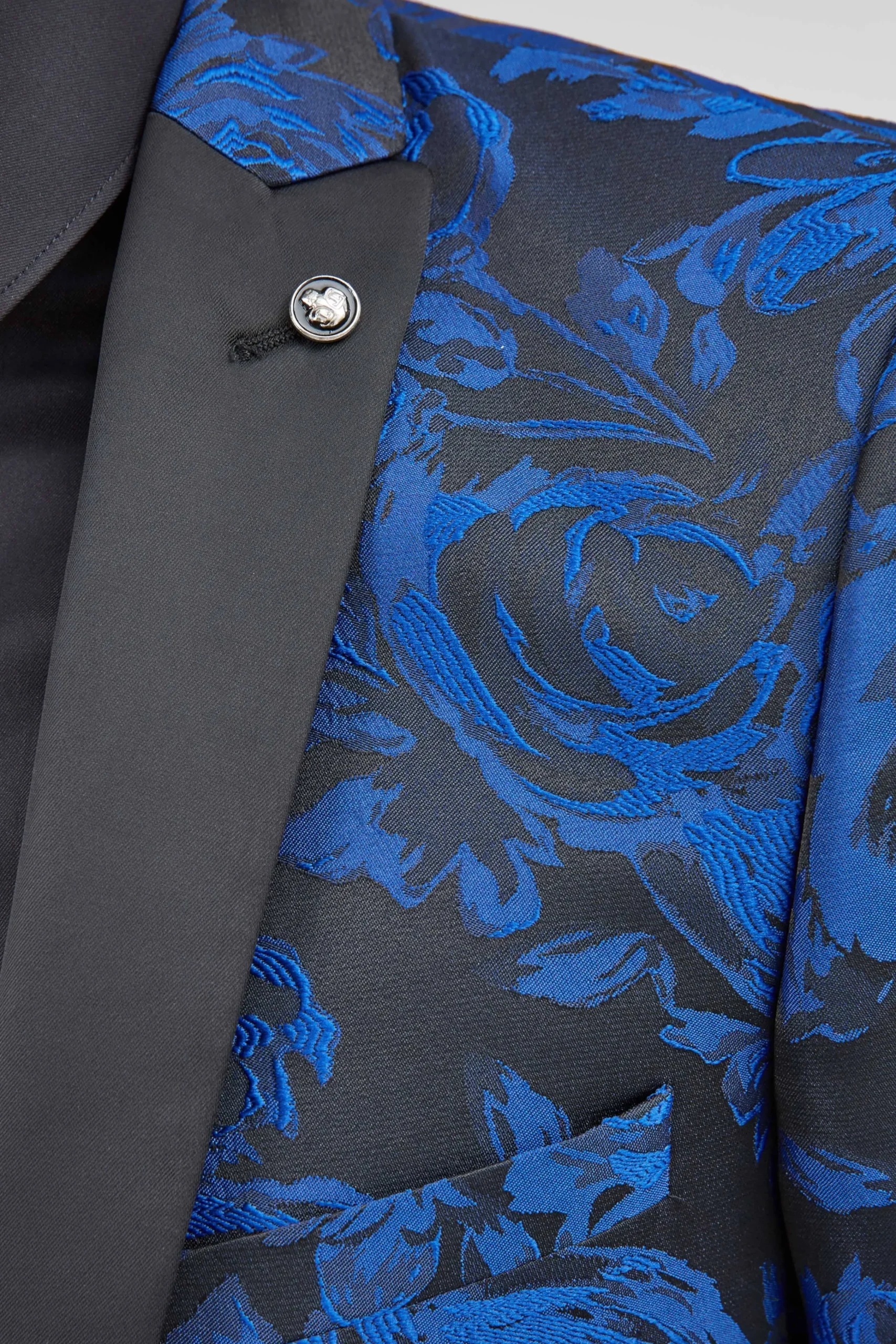 Style·Floral Suits|Style·Bold Prints|Twisted Tailor Ersat Skinny Fit Blue Floral Tuxedo Suit