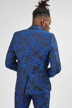 Style·Floral Suits|Style·Bold Prints|Twisted Tailor Ersat Skinny Fit Blue Floral Tuxedo Suit