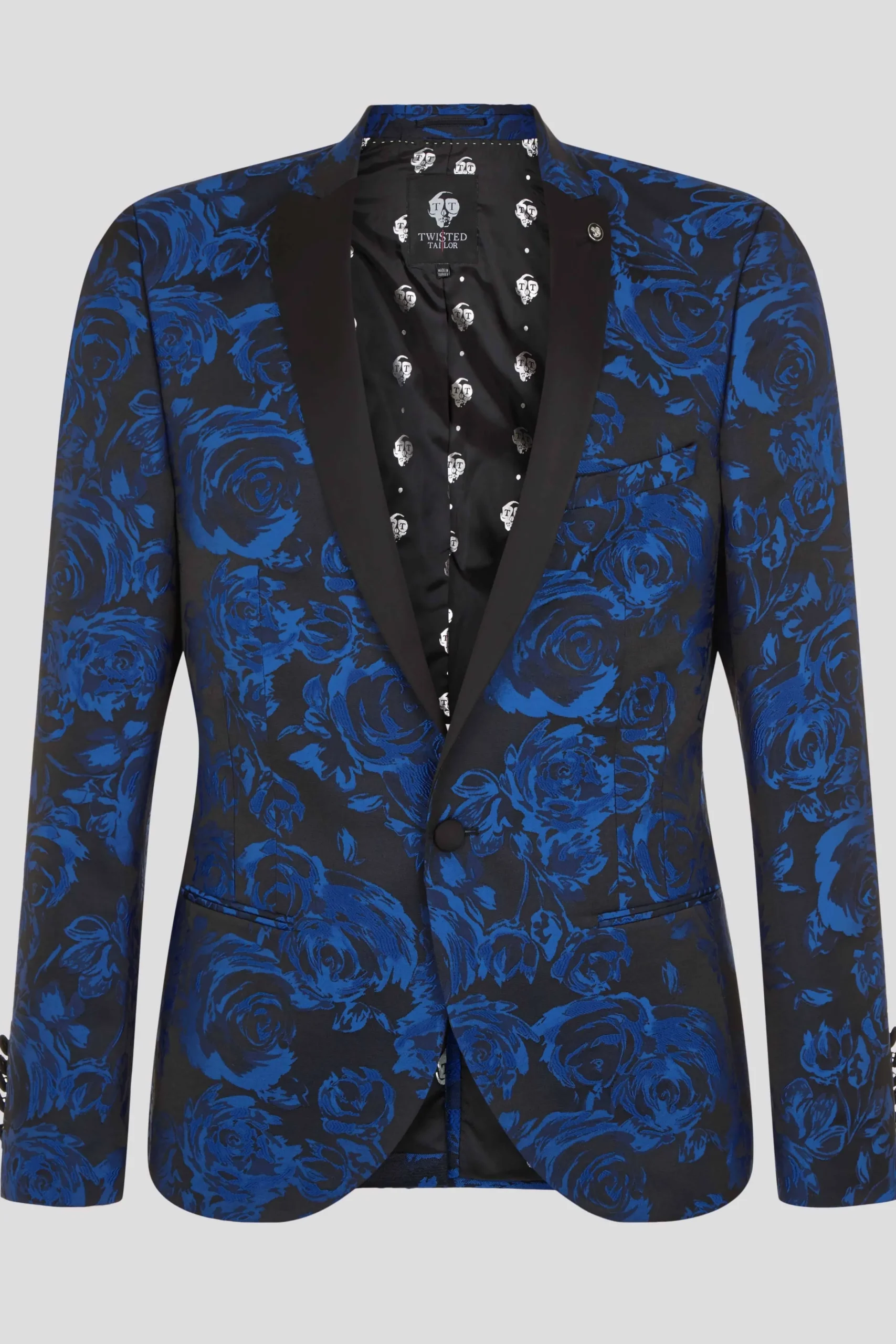 Style·Floral Suits|Style·Bold Prints|Twisted Tailor Ersat Skinny Fit Blue Floral Tuxedo Suit