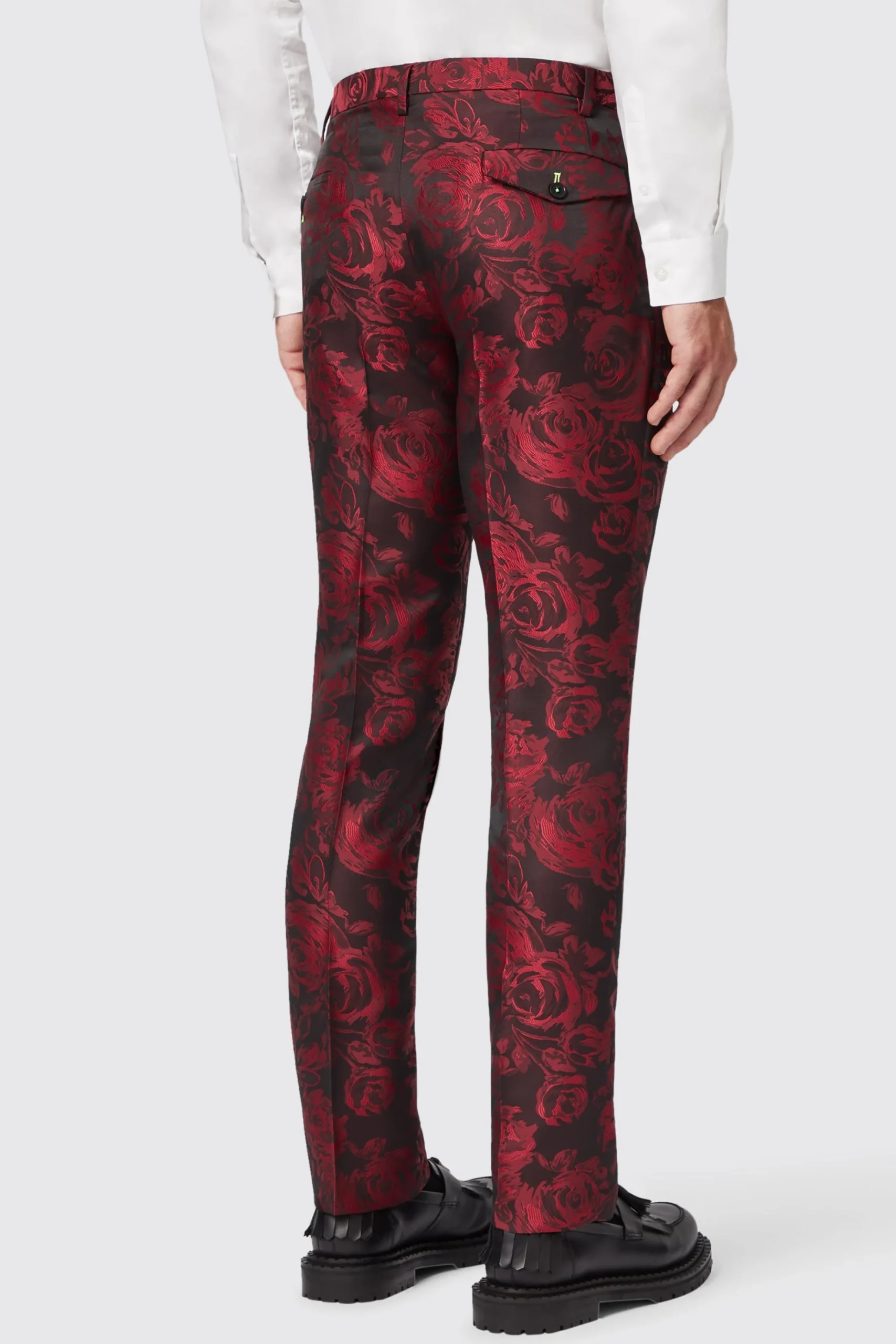 Trousers·Floral Trousers|Trousers·Party Trousers|Twisted Tailor Ersat Skinny Fit Red Floral Jacquard Tuxedo Trouser