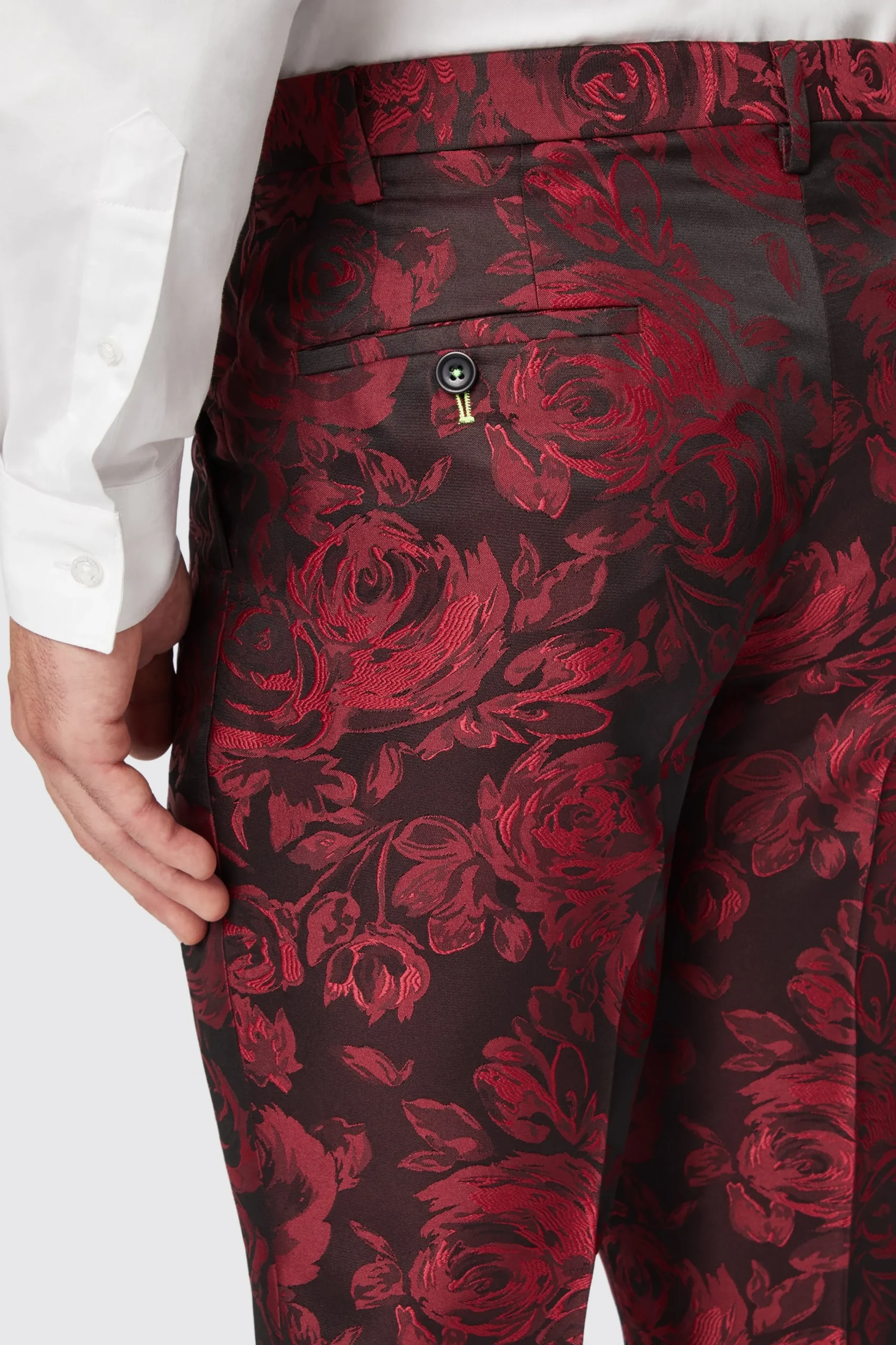 Trousers·Floral Trousers|Trousers·Party Trousers|Twisted Tailor Ersat Skinny Fit Red Floral Jacquard Tuxedo Trouser