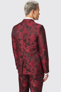 Style·Floral Suits|Style·2 Piece Suits|Twisted Tailor Ersat Skinny Fit Red Floral Jacquard Tuxedo