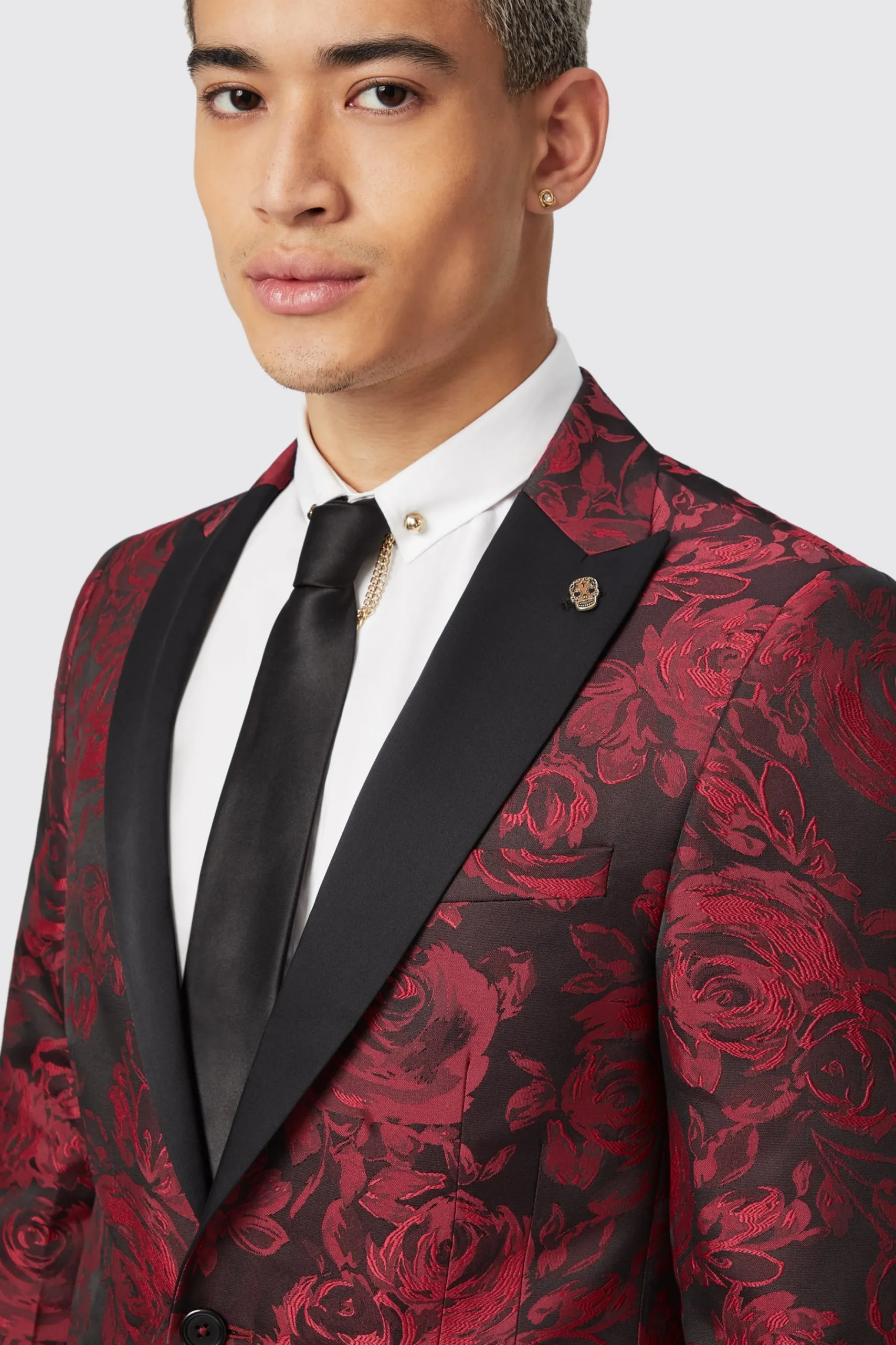 Style·Floral Suits|Style·2 Piece Suits|Twisted Tailor Ersat Skinny Fit Red Floral Jacquard Tuxedo