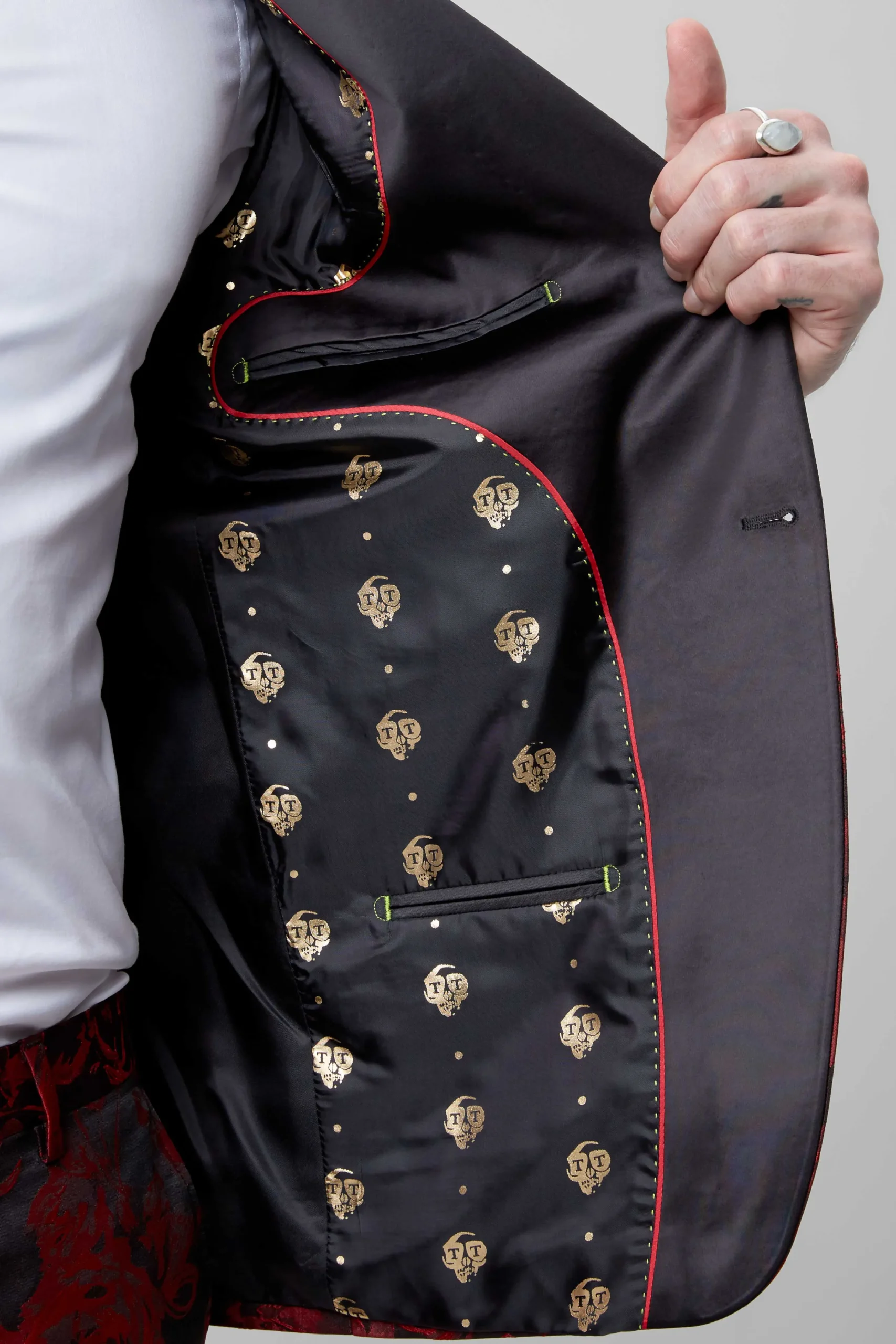Style·Floral Suits|Style·2 Piece Suits|Twisted Tailor Ersat Skinny Fit Red Floral Jacquard Tuxedo