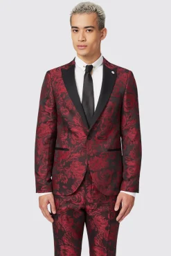 Jackets·Floral Jackets|Jackets·Party Jackets|Twisted Tailor Ersat Skinny Fit Red Floral Jacquard Tuxedo Jacket