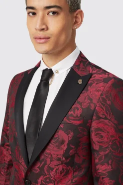 Jackets·Floral Jackets|Jackets·Party Jackets|Twisted Tailor Ersat Skinny Fit Red Floral Jacquard Tuxedo Jacket