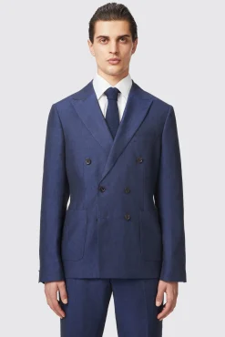 Jackets·Work Jackets|Twisted Tailor Fairmont Slim Fit Navy Double Breasted Linen Jacket