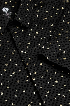 Style·Patterned Shirts|Occasion·Party Shirts|Twisted Tailor Farrow Black Skinny Fit Shirt With Black And Gold Spot Print