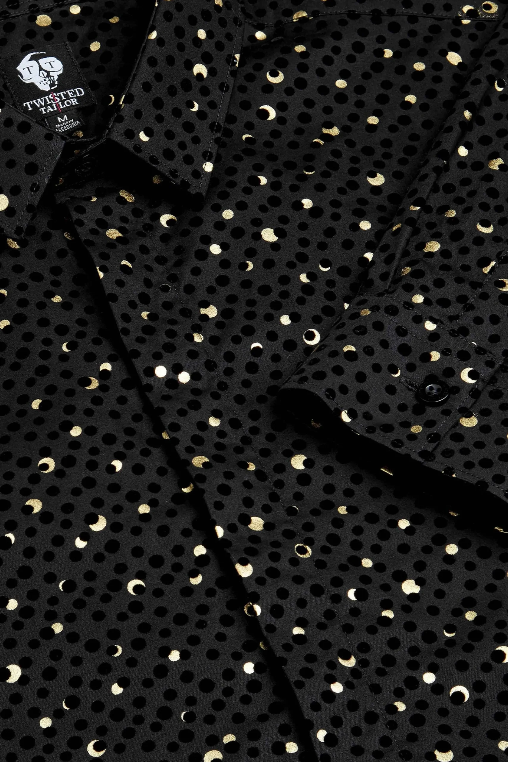 Style·Patterned Shirts|Occasion·Party Shirts|Twisted Tailor Farrow Black Skinny Fit Shirt With Black And Gold Spot Print