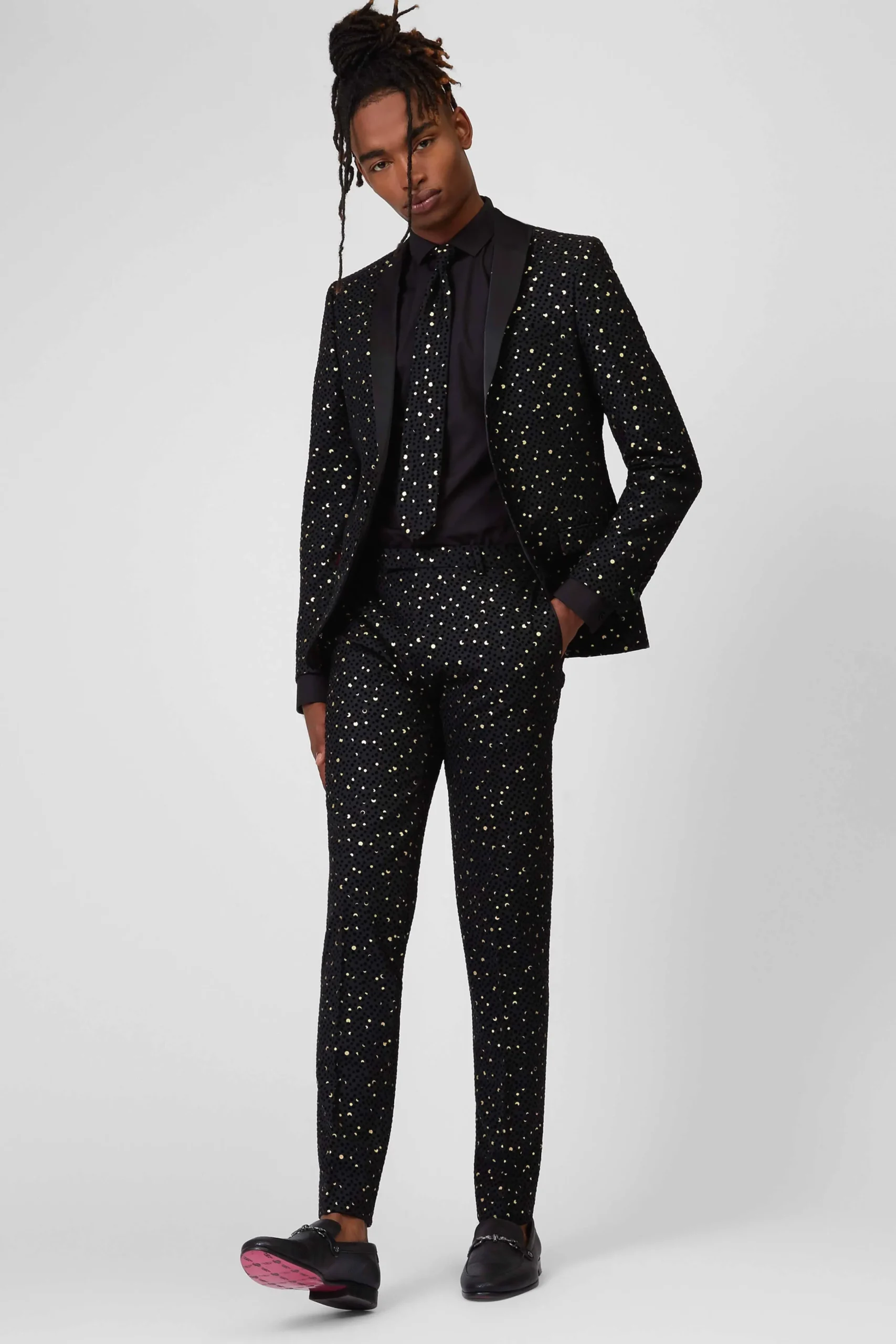 Jackets·Party Jackets|Twisted Tailor Farrow Skinny Fit Black Polka Dot Tuxedo Jacket