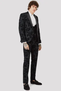 Style·Floral Suits|Style·3 Piece Suits|Twisted Tailor Fleet Skinny Fit Black Floral Tuxedo Suit