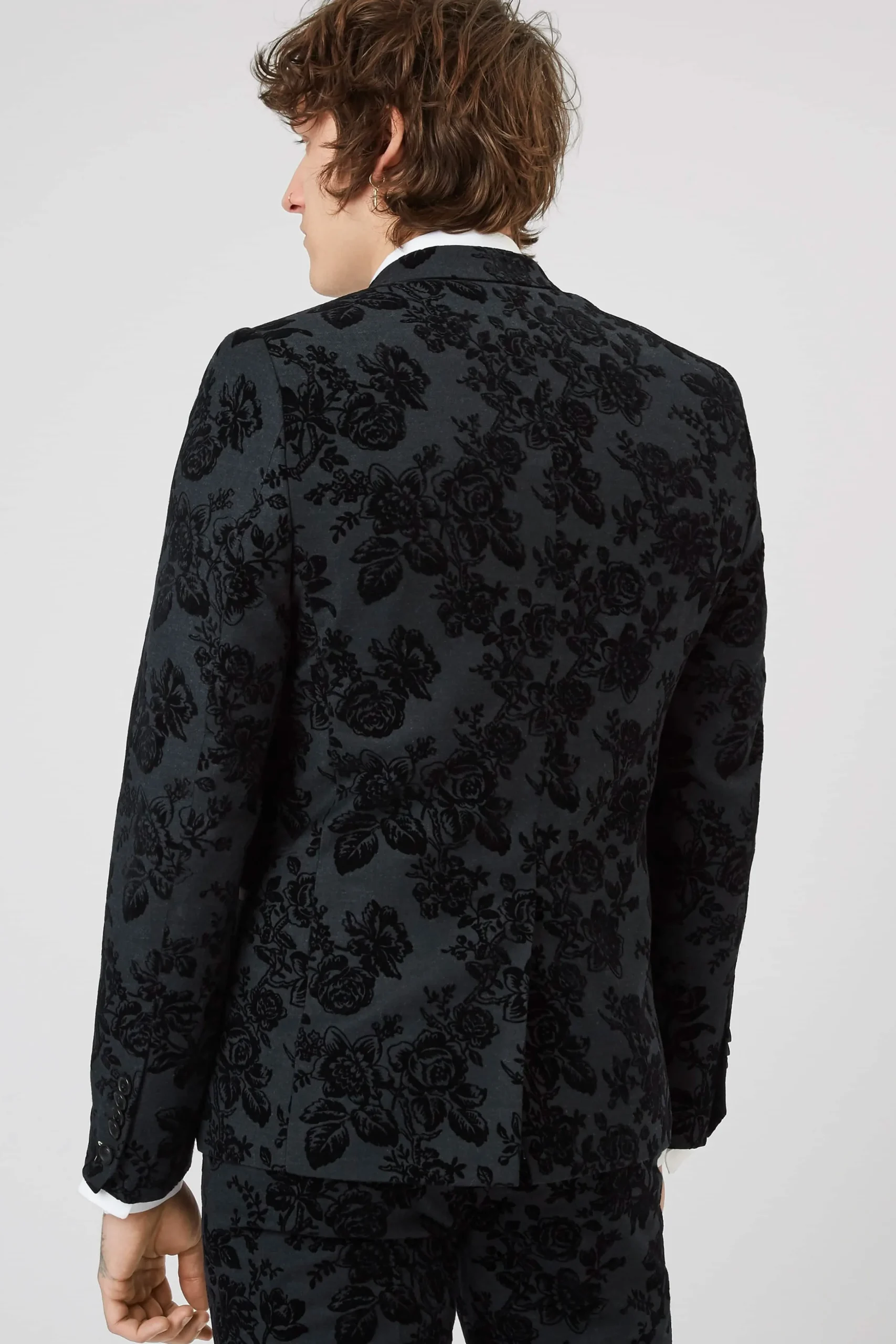 Style·Floral Suits|Style·3 Piece Suits|Twisted Tailor Fleet Skinny Fit Black Floral Tuxedo Suit