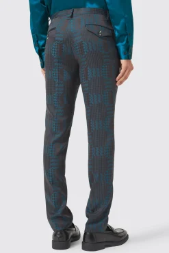 Trousers·Party Trousers|Twisted Tailor Garland Skinny Fit Black Green Check Trousers