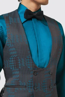 Waistcoats|Twisted Tailor Garland Skinny Fit Black Green Check Waistcoat