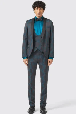 Waistcoats|Twisted Tailor Garland Skinny Fit Black Green Check Waistcoat