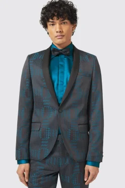 Style·3 Piece Suits|Occasion·Wedding Suits|Twisted Tailor Garland Skinny Fit Black Green Check Suit