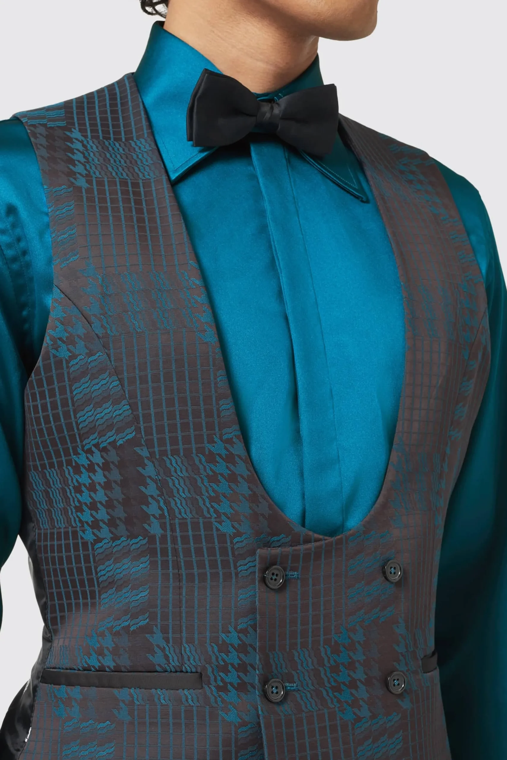 Style·3 Piece Suits|Occasion·Wedding Suits|Twisted Tailor Garland Skinny Fit Black Green Check Suit