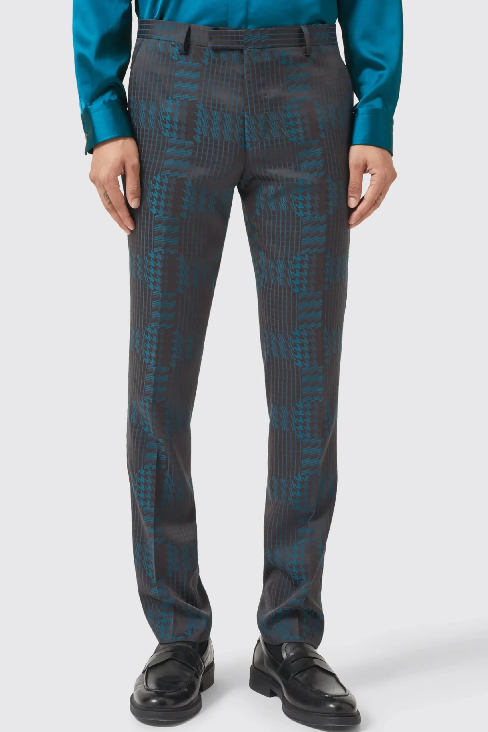 Style·3 Piece Suits|Occasion·Wedding Suits|Twisted Tailor Garland Skinny Fit Black Green Check Suit